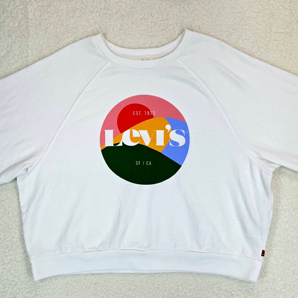 Levi's Sweatshirt Women 1X White Graphic Logo Raglan Retro French Terry Pullover - Picture 2 of 15